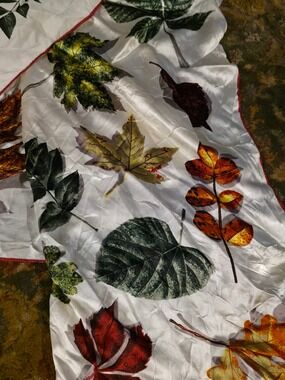 4/$25 Deal! Vintage White Silk Scarf with Autumn Leaf Print